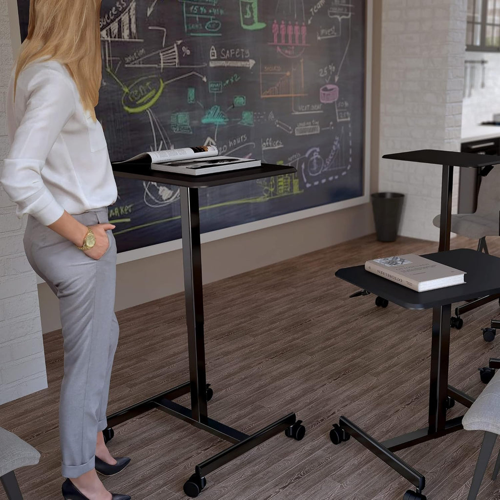 Mobile Desk Computer Desk with Lockable Wheels, Height Adjustable Laptop Cart G4050
