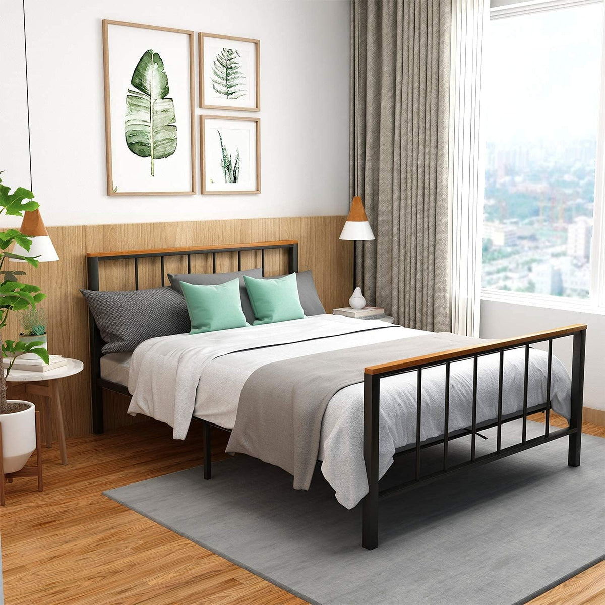 Metal Bed Frame with Headboard and Under Bed Storage J77309