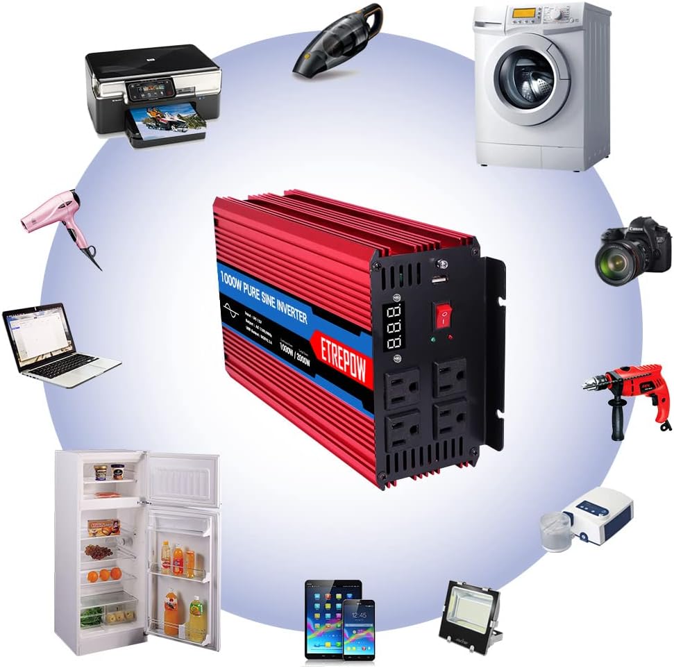 1000 Watt Pure Sine Wave Power Inverter 12V DC to 110V AC Q809