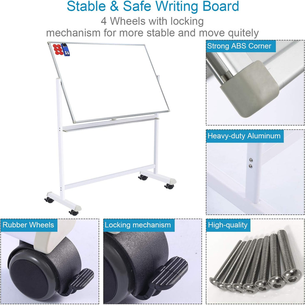 36x24 Double Sided Magnetic Dry Erase Whiteboard on Wheels Q117599