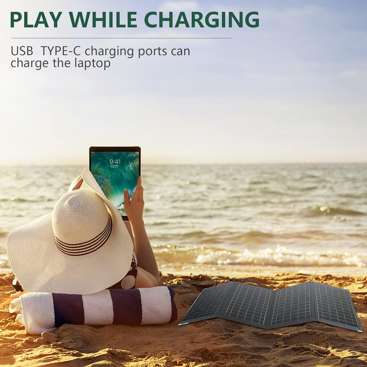 30W Foldable Portable Solar Panel with Type-C and USB-A Pack of 2 E539694