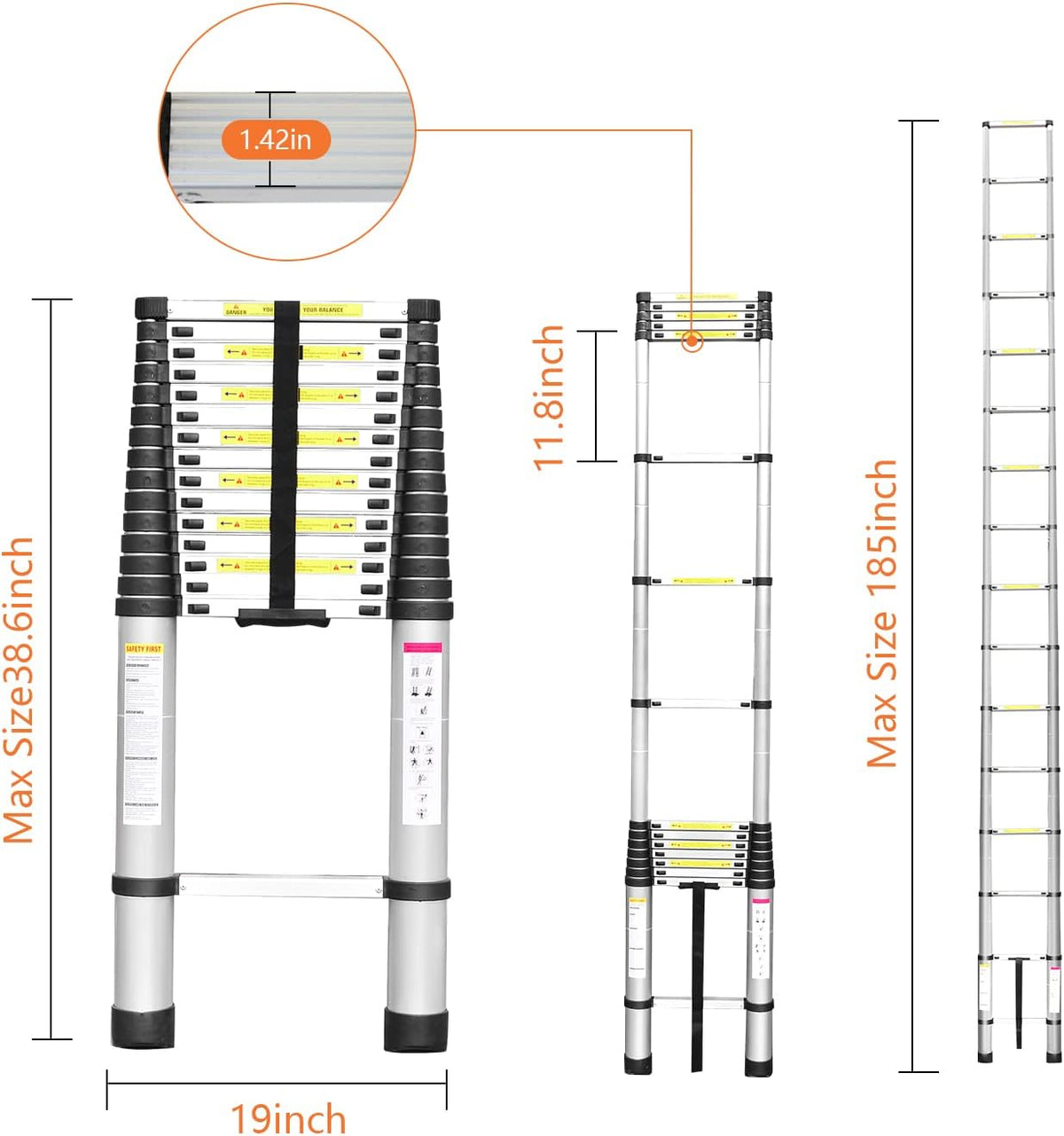 15.5FT Aluminum Telescoping Ladder 330lbs T18724