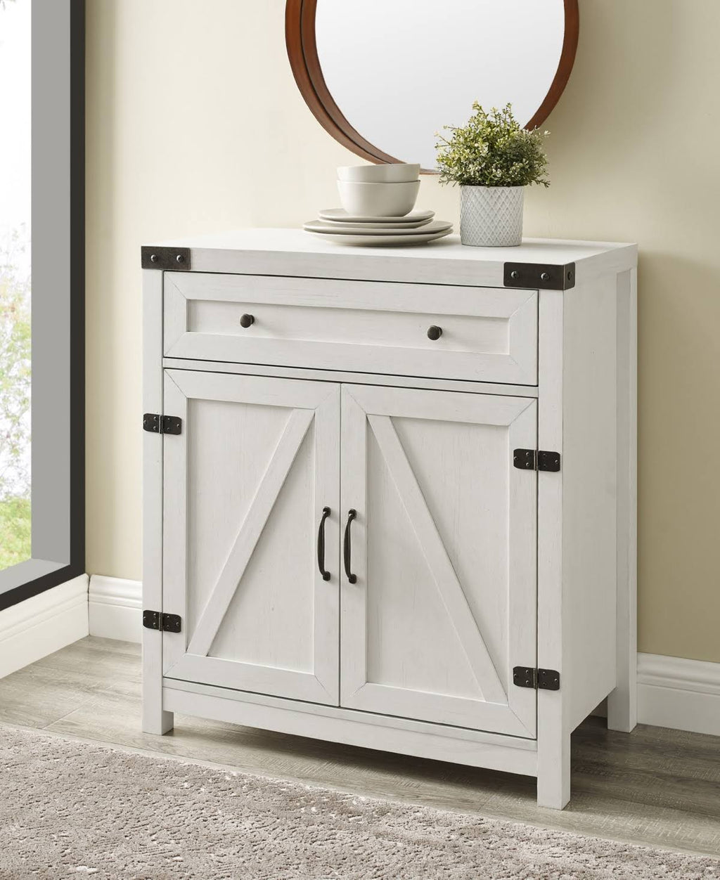 White Barn Door Accent Cabinet P136605