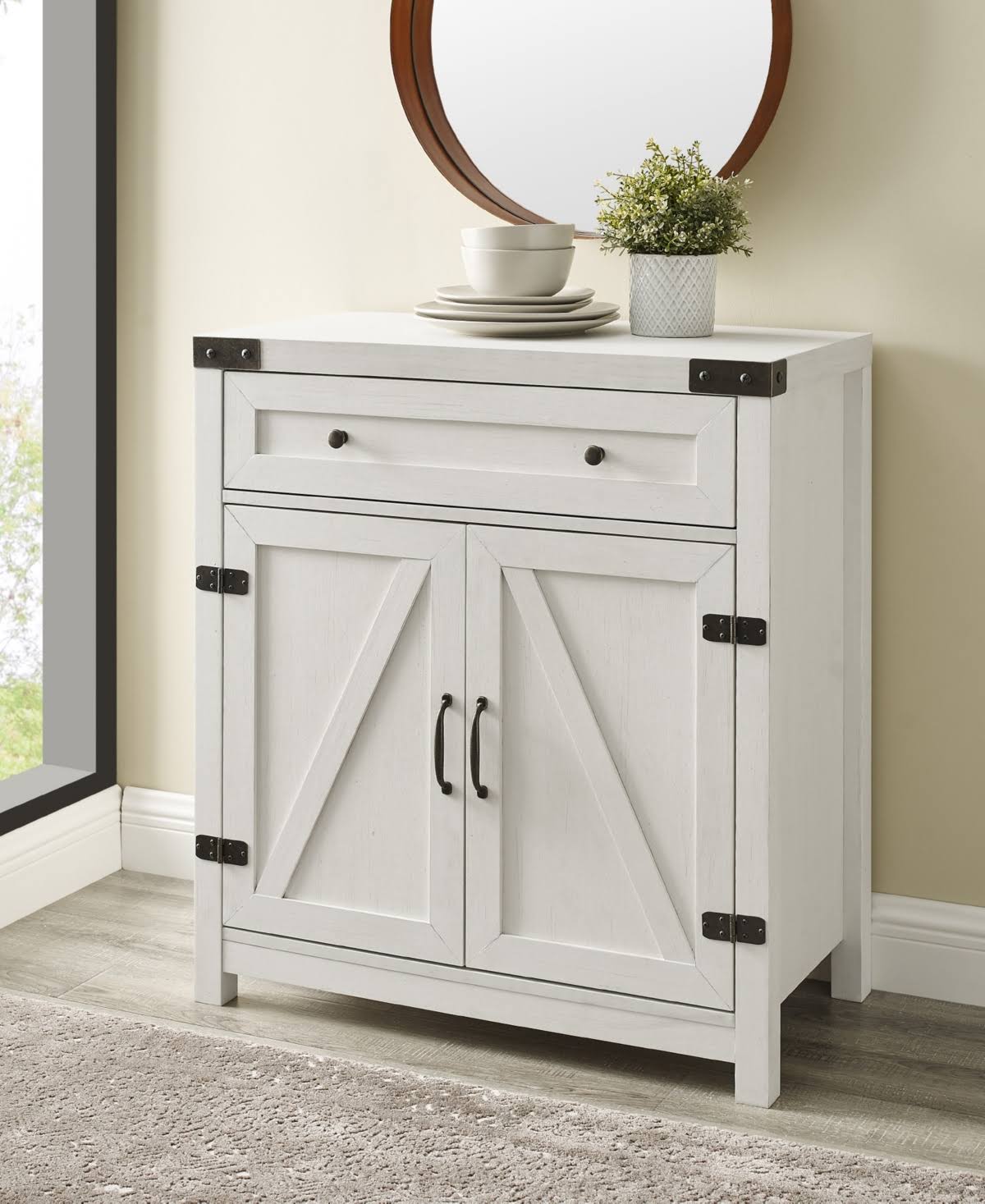 White Barn Door Accent Cabinet P136605