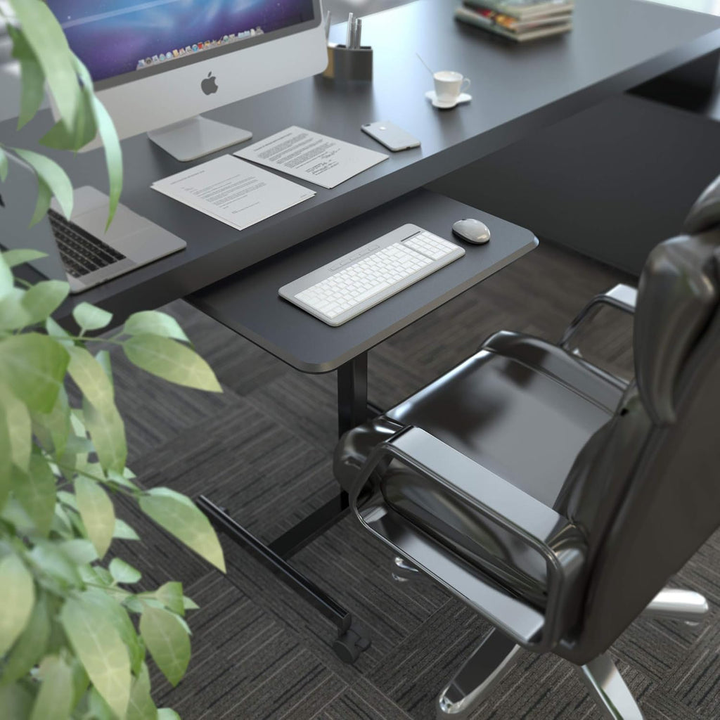 Mobile Desk Computer Desk with Lockable Wheels, Height Adjustable Laptop Cart G4050