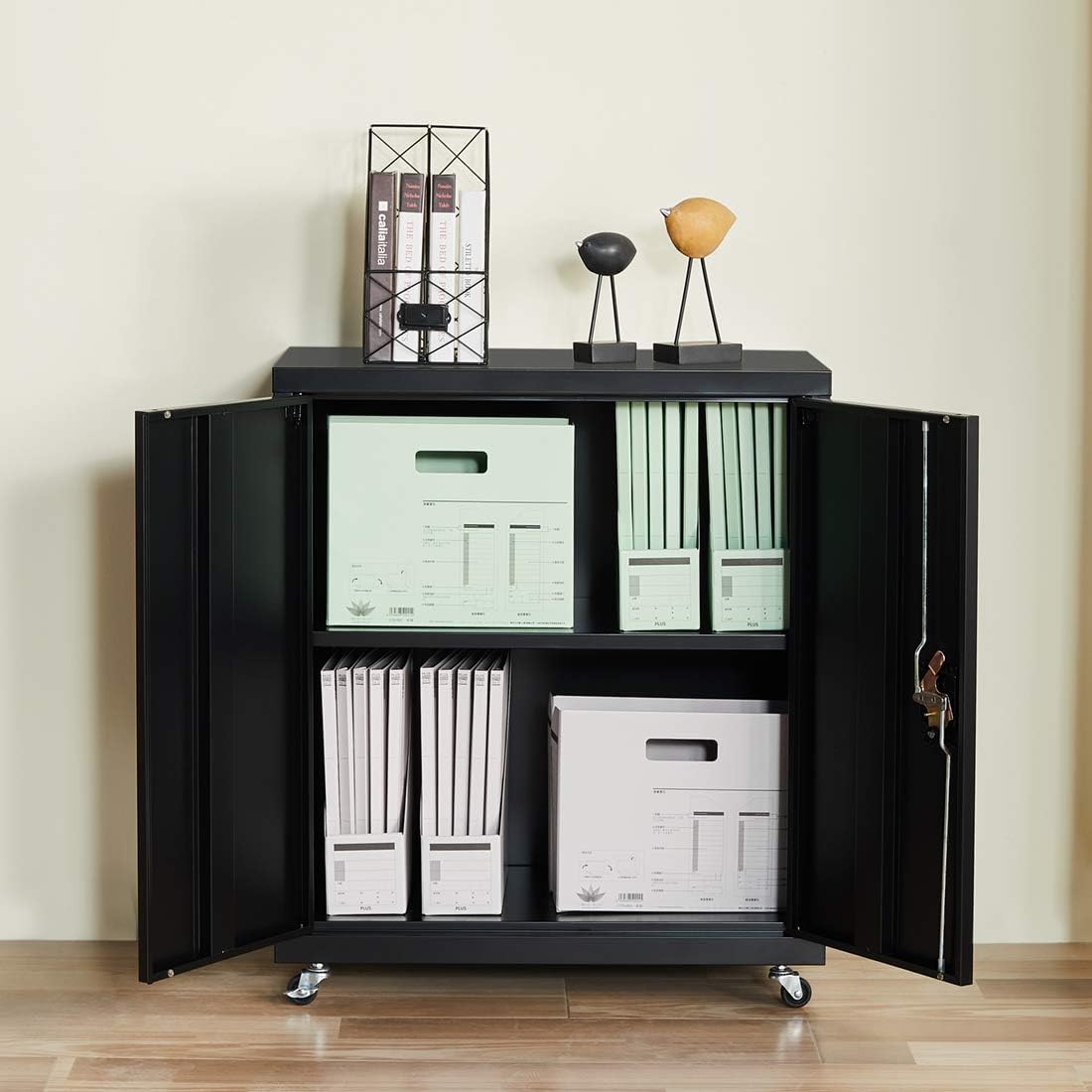 Black Metal Locking Cabinet with Wheels L445642