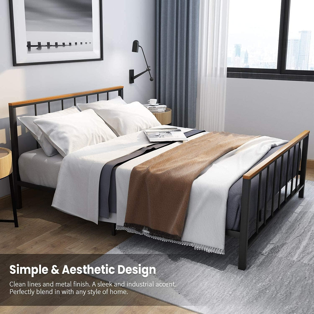 Metal Bed Frame with Headboard and Under Bed Storage J77309