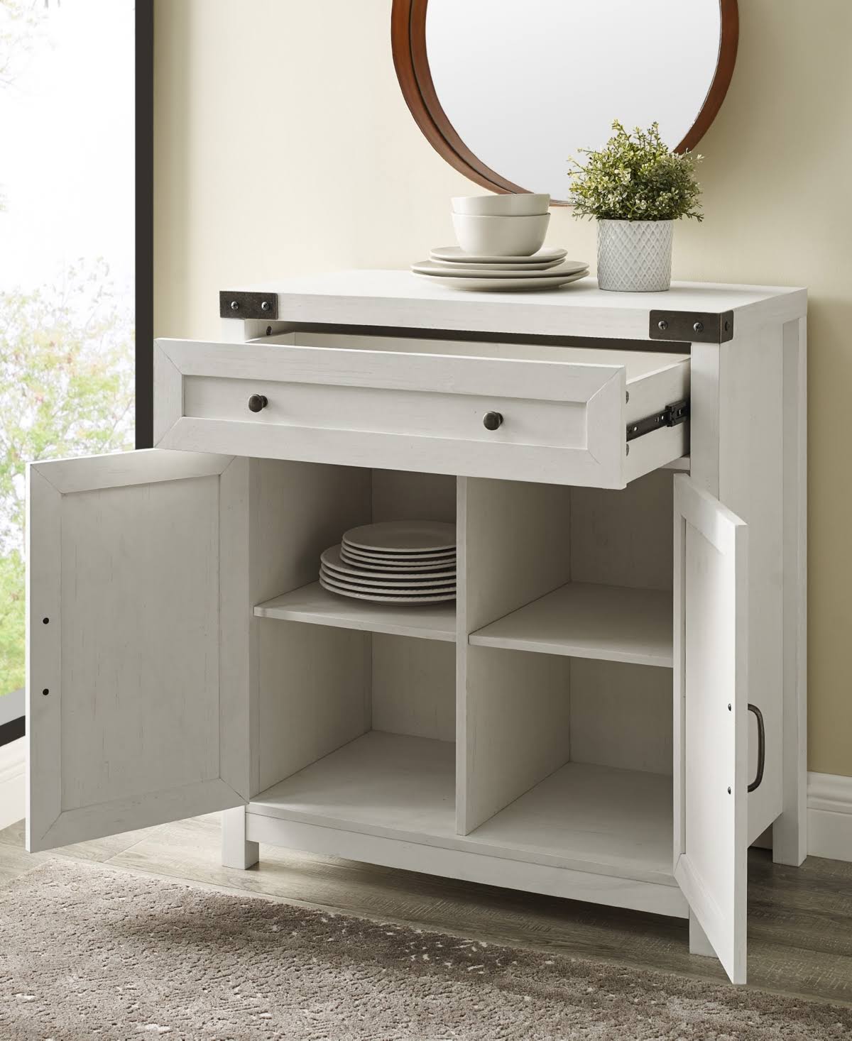 White Barn Door Accent Cabinet P136605