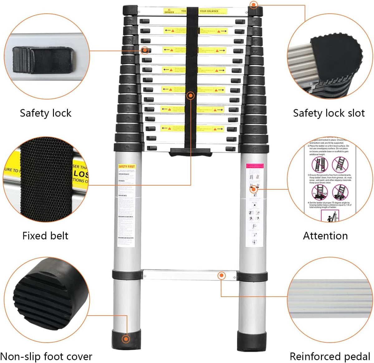 15.5FT Aluminum Telescoping Ladder 330lbs T18724