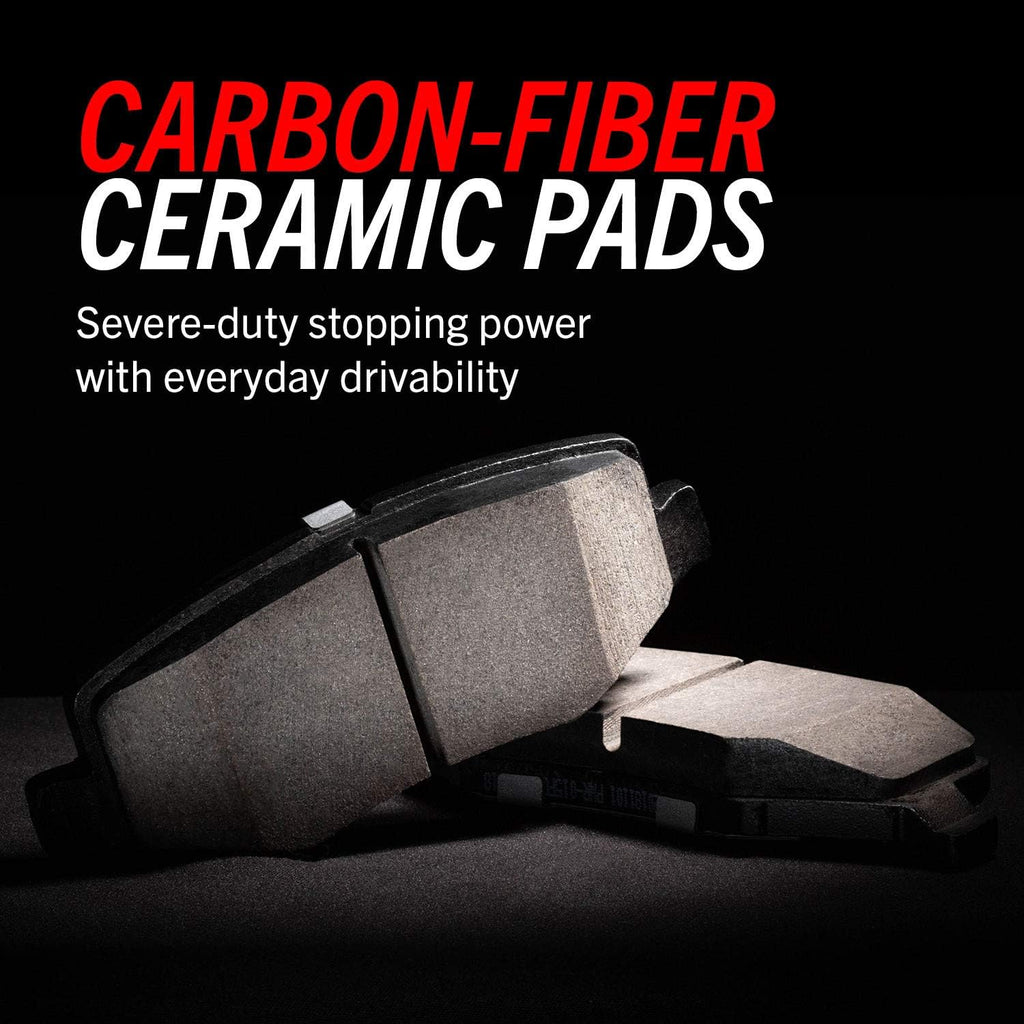 Front and Rear Carbon Fiber Brake Pads with Drilled & Slotted Brake Rotors Kit G312