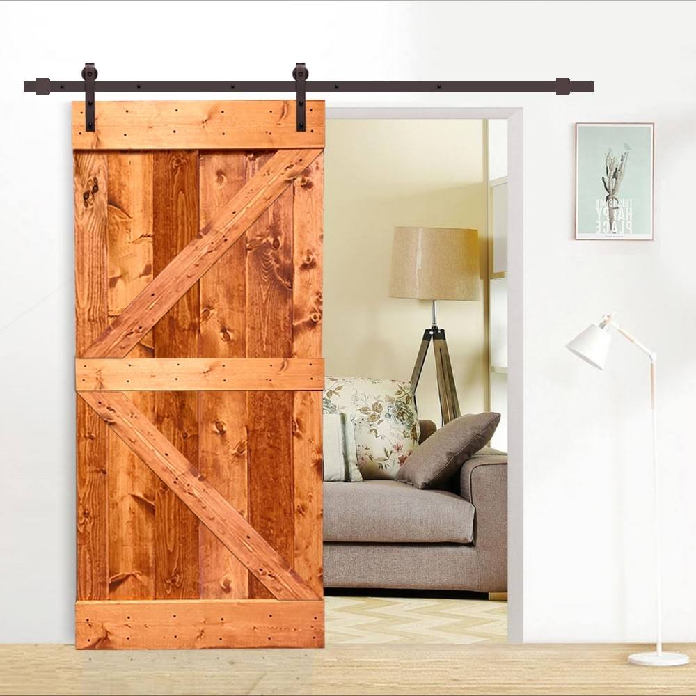 36 in. x 84 in. Red Walnut Stained Wood Interior Sliding Barn Door with Hardware Kit B1105