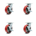 Red Poly Swivel Caster Set 4 with 6x22 Wheel and Side Lock Brake C949745
