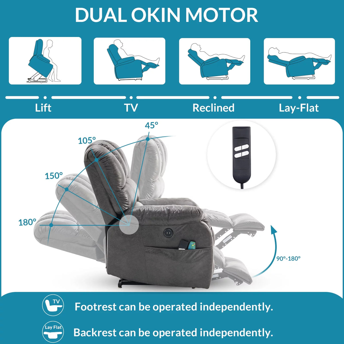 Large Dual Motor Power Lift Recliner Chair with Heat and Massage L78975