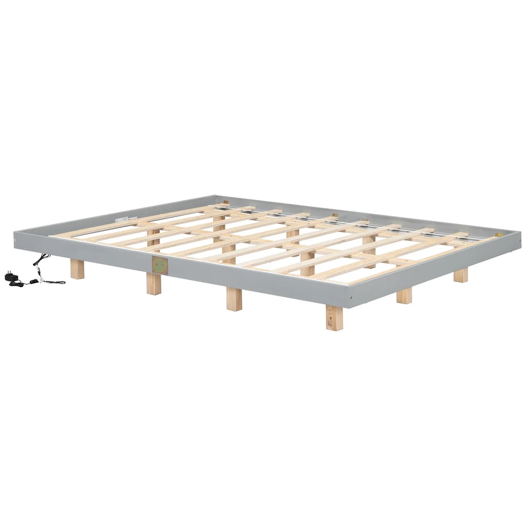 Queen Size Floating Bed Frame with LED Lights Y26907
