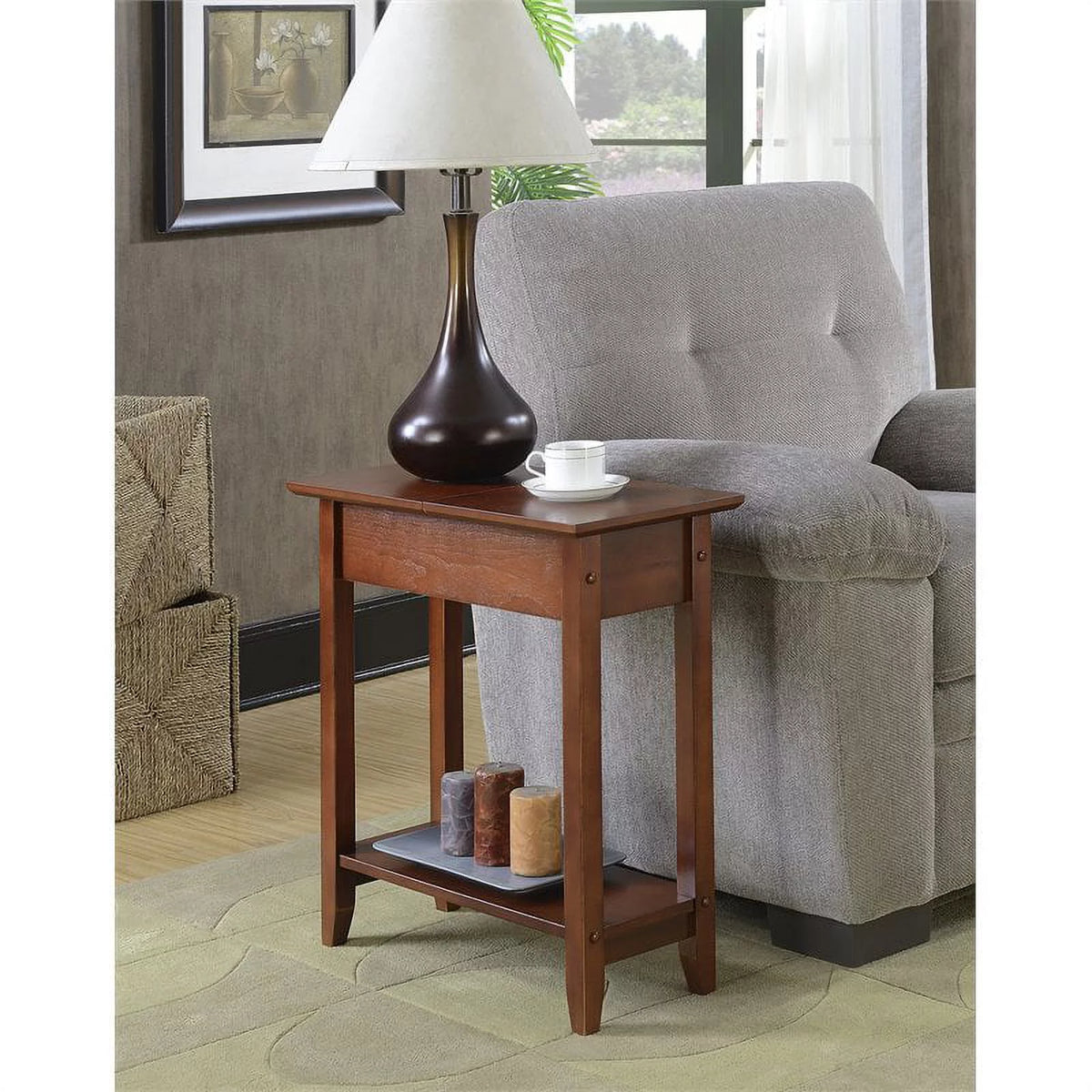 Flip Top End Table Mahogany Wood Finish D812