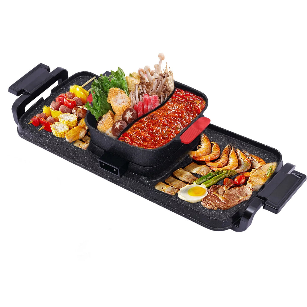 2200W 2 in 1 Electric Smokeless Grill and Hot Pot A176