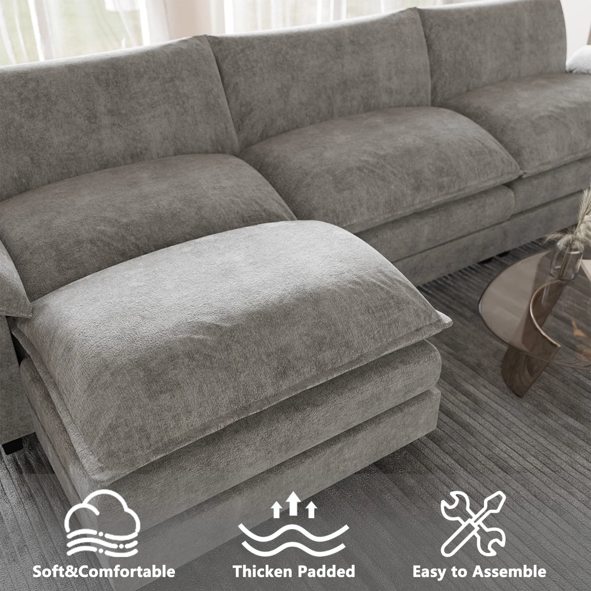 3-seat Sectional Sofa with Reversible Chair and Ottoman Z18859