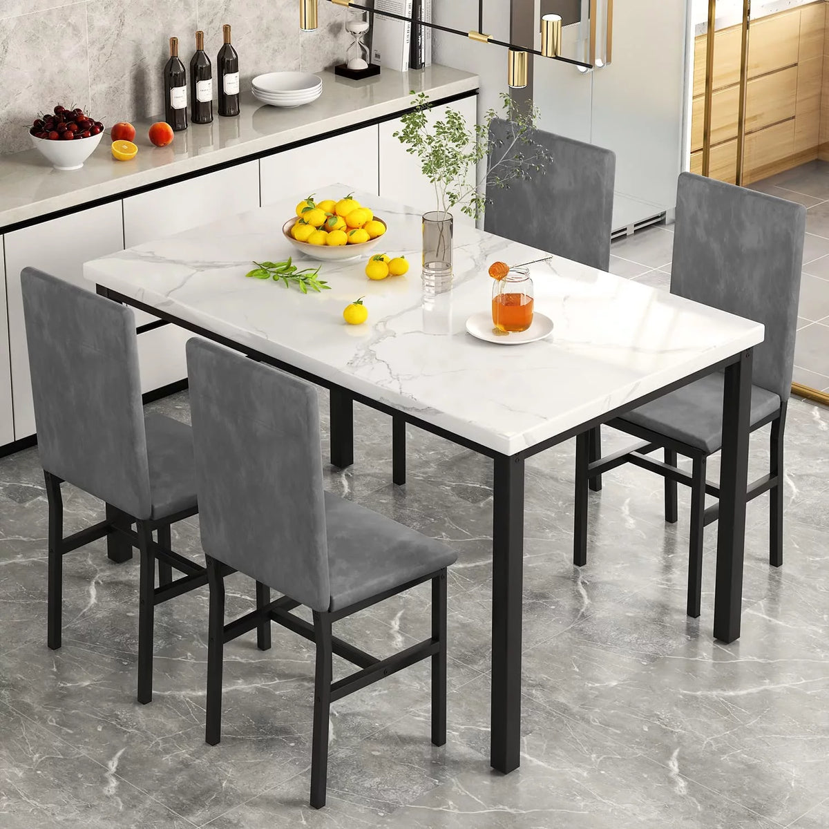 Faux Marble Dining Table Set for 4 B612