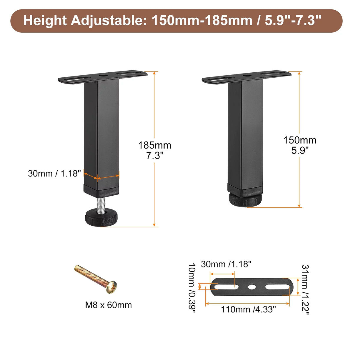 Adjustable Height Metal Bed Frame Support Leg U105499