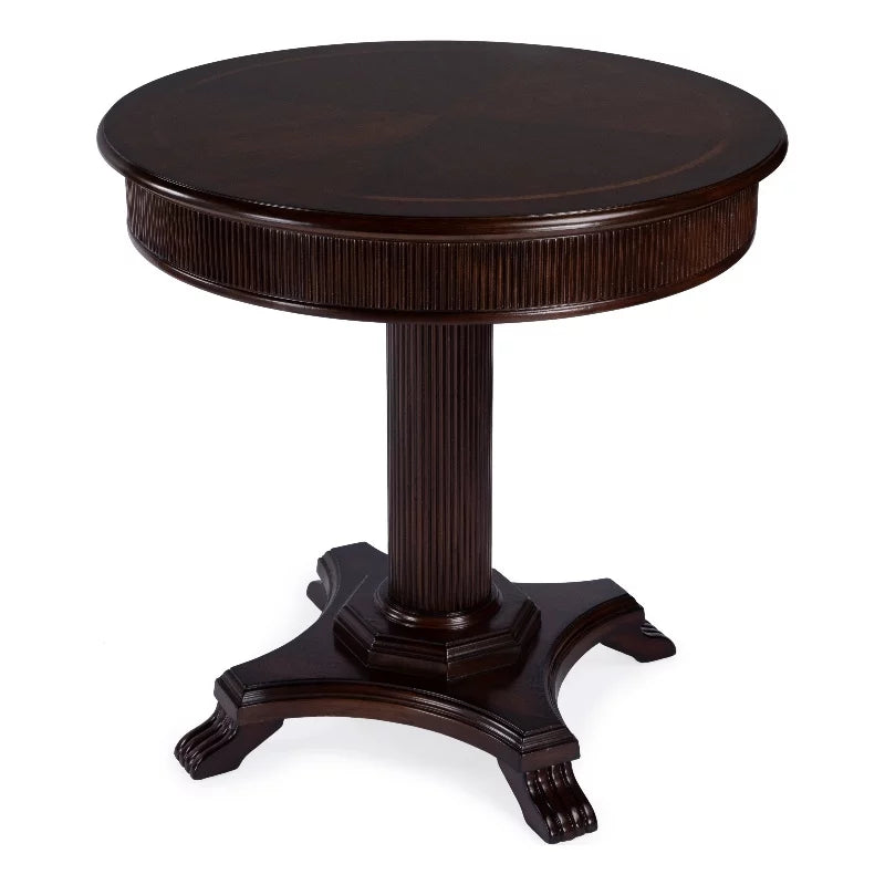 Brown Ribbed Wood Pedestal Foyer Table W5475