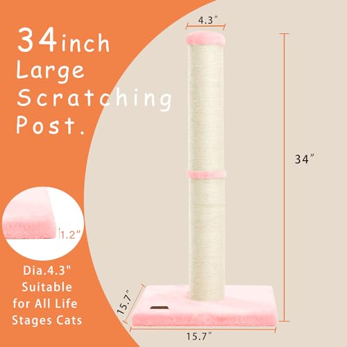 34 Inch Natural Sisal Cat Scratching Post T460