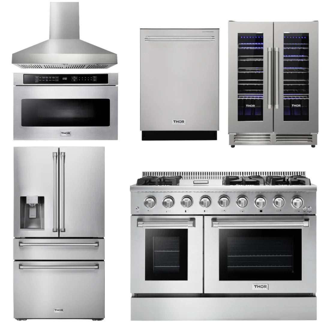 48 Propane Gas Range, Range Hood, Refrigerator, Dishwasher, Microwave, Wine Cooler B59484
