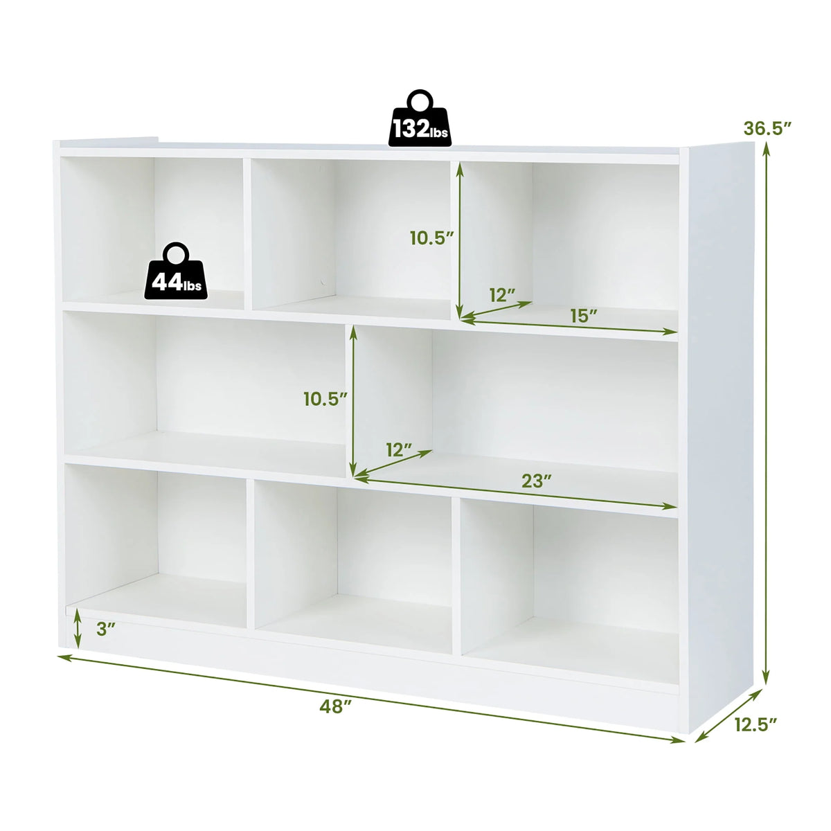 White 3-tier 8-Cube Floor Standing Storage Bookcase M660