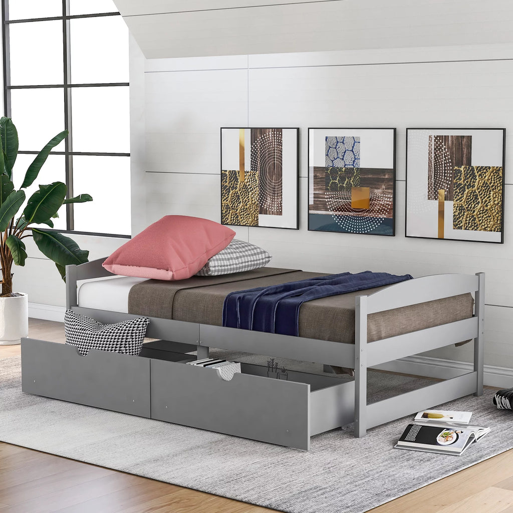 White Twin Storage Bed Frame with Drawers U7201