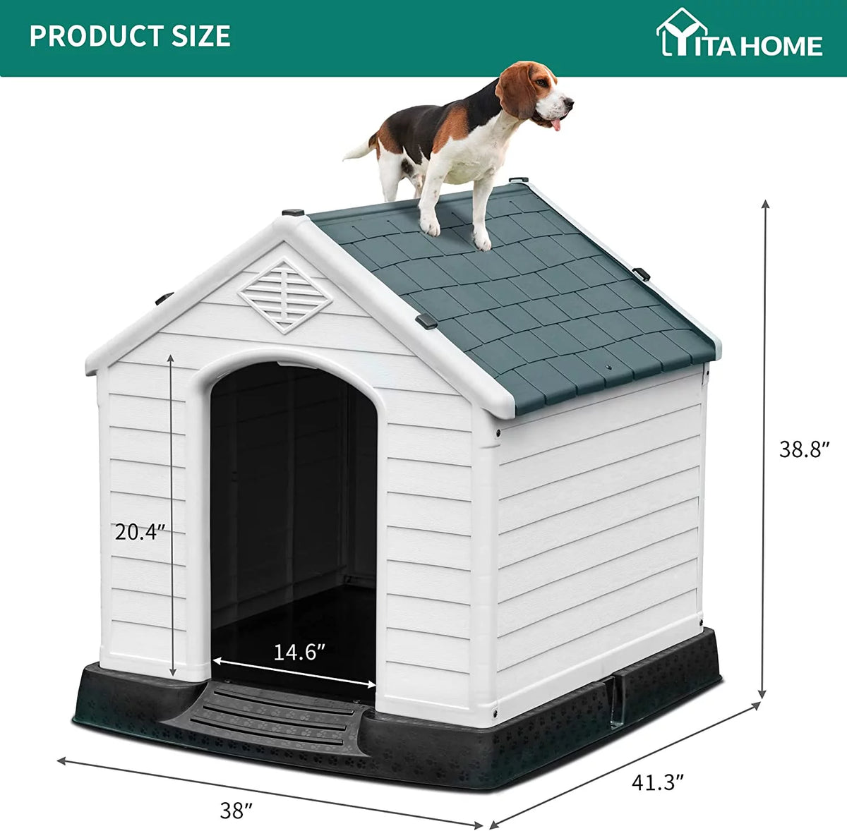 Large Plastic Dog House with Air Vents and Elevated Floor U23575