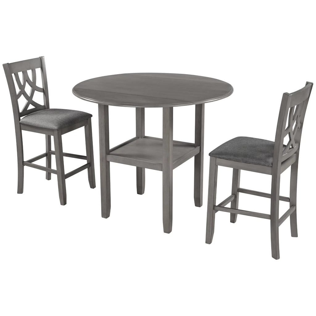 3 Piece Round Drop Leaf Dining Table Set with 2 Chairs N7237