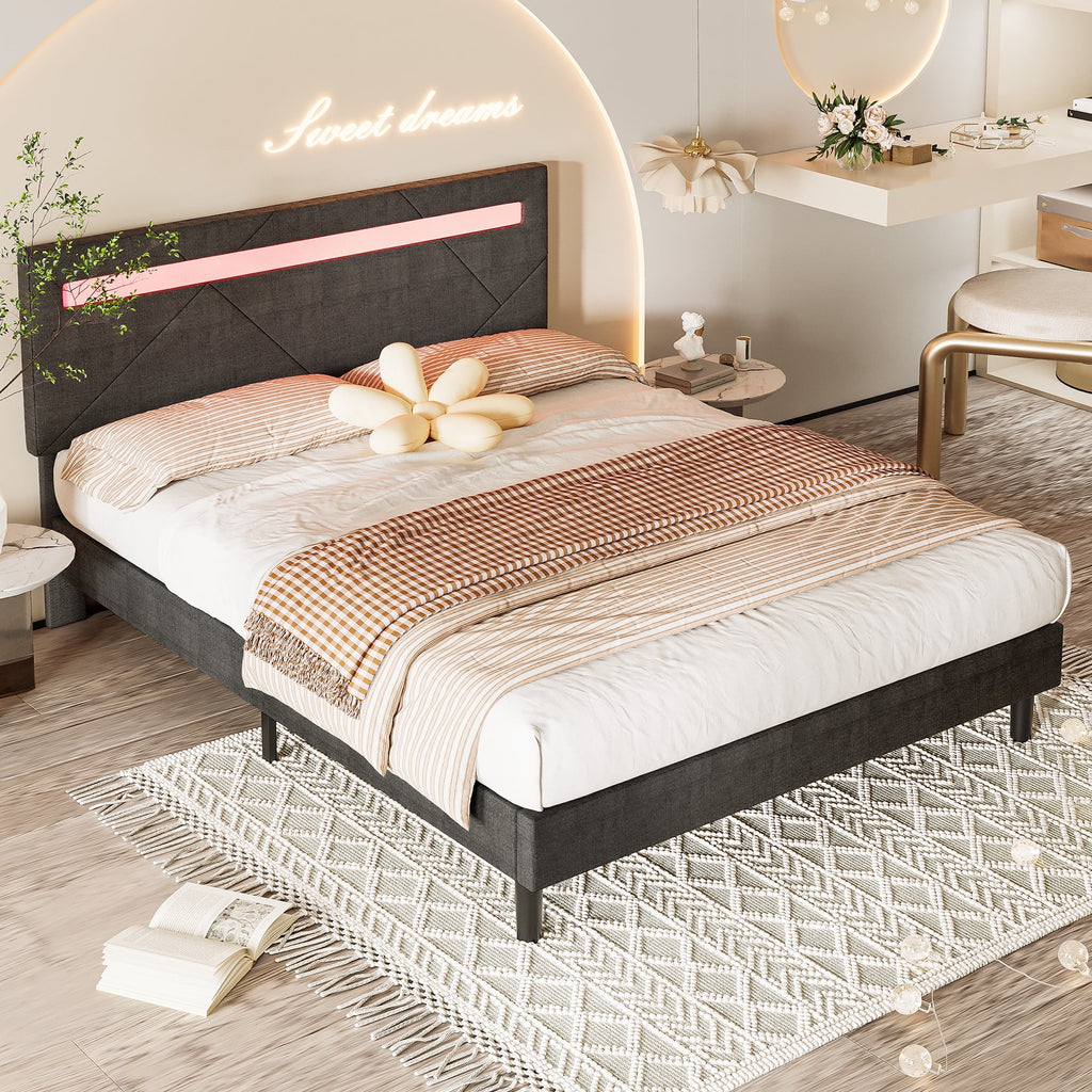 Full Size Platform Bed Frame with Adjustable Upholstered Headboard Q604401