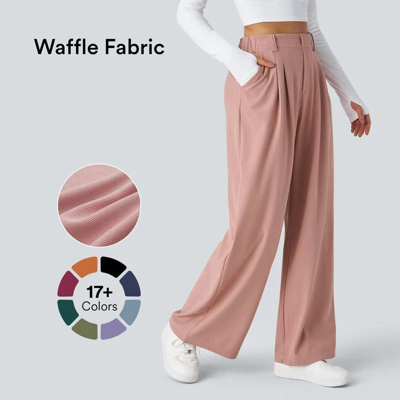 High Waisted Wide Leg Waffle Work Pants L9333
