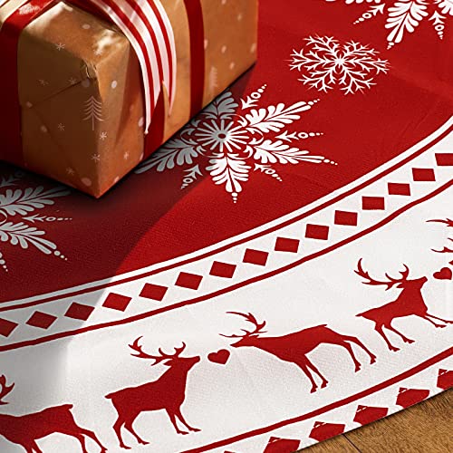 Christmas Tree Skirt 48 inch Snowflake Reindeer Red I45593