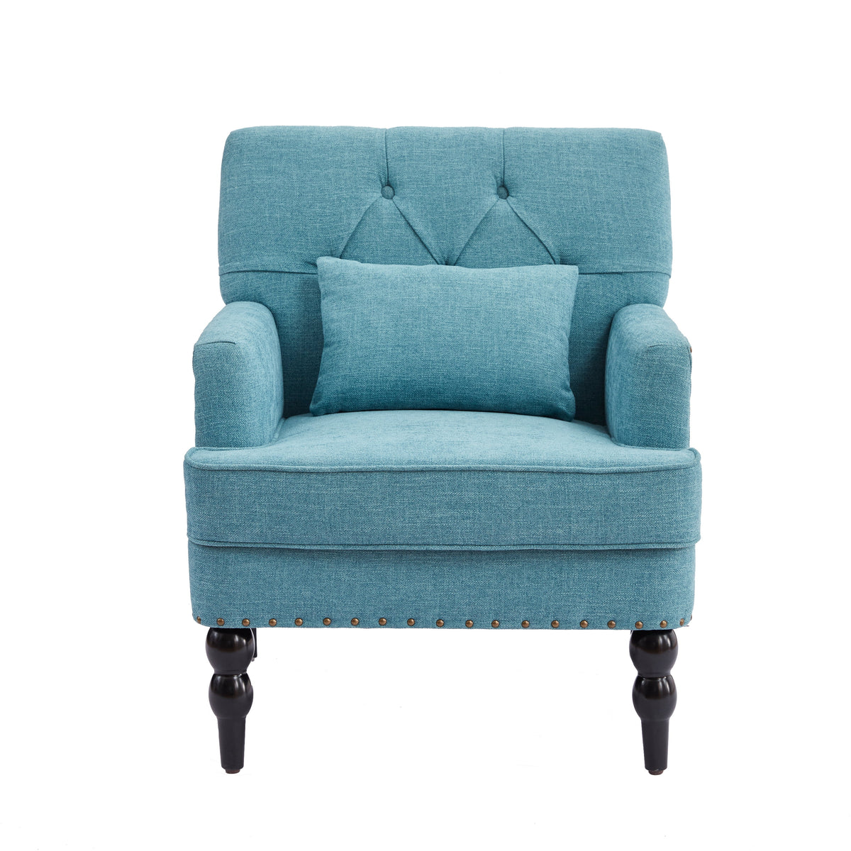 Lake Blue Linen Fabric Upholstered Accent Chair with Ottoman T56635