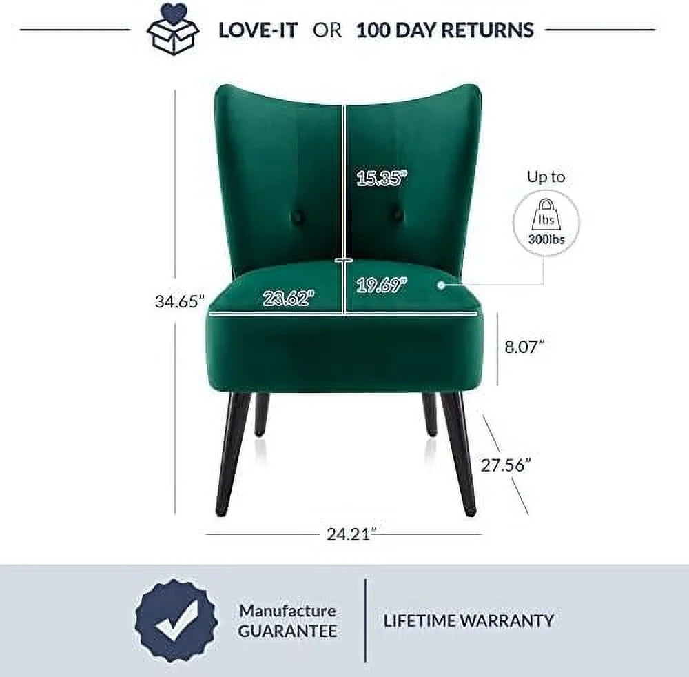 Green Velvet Upholstered Accent Chair with Wood Legs E1308
