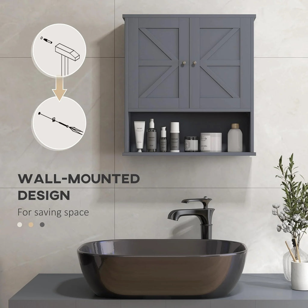 Gray Wall Mounted Bathroom Cabinet with Adjustable Shelf N569210