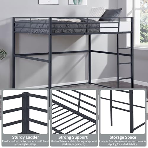 Twin Size Metal Loft Bed with Safety Guard Rails & Flat Ladder C969769