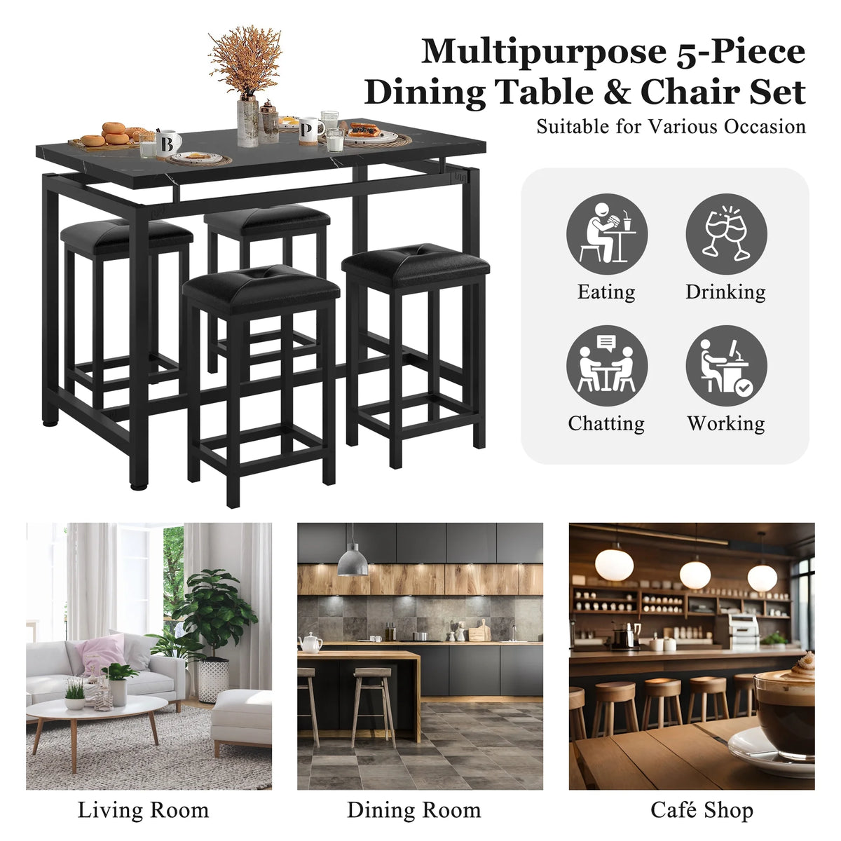 Black 5 Piece Counter Height Dining Set with 4 Chairs B850