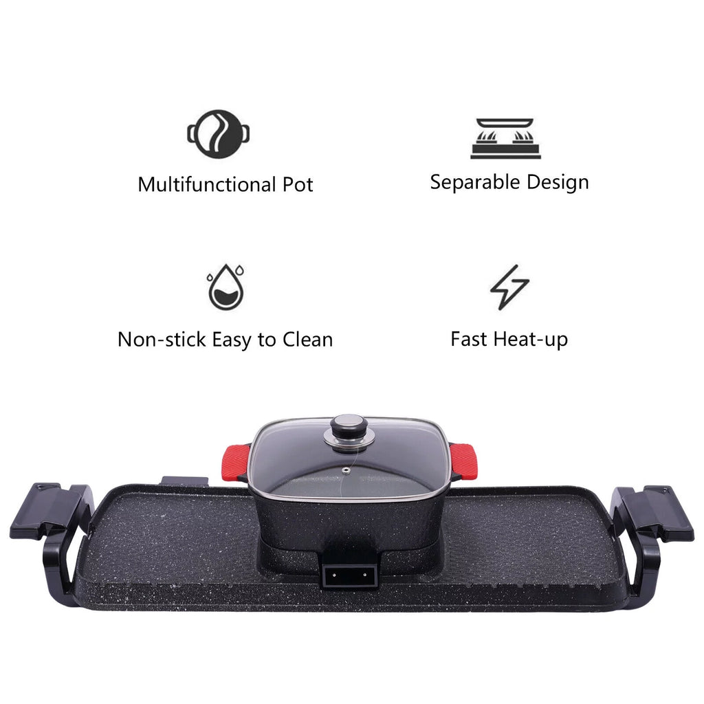2200W 2 in 1 Electric Smokeless Grill and Hot Pot A176
