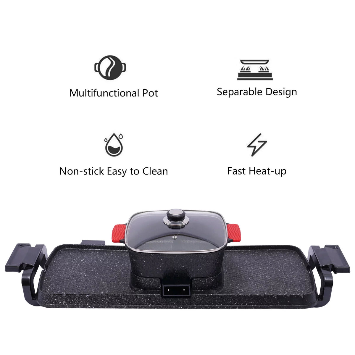 2200W 2 in 1 Electric Smokeless Grill and Hot Pot A176