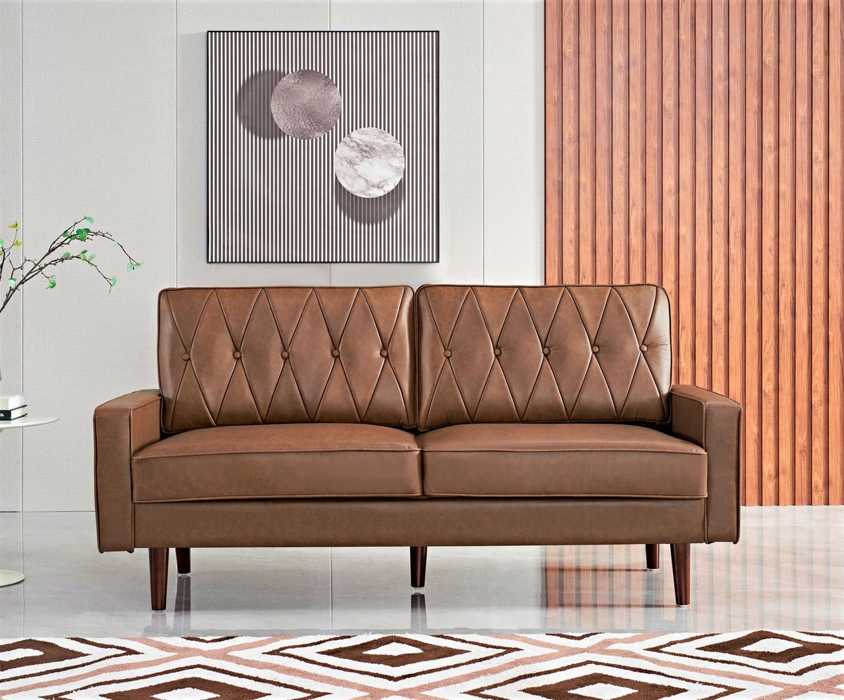 Brown Faux Leather Cushion Back Sofa A302