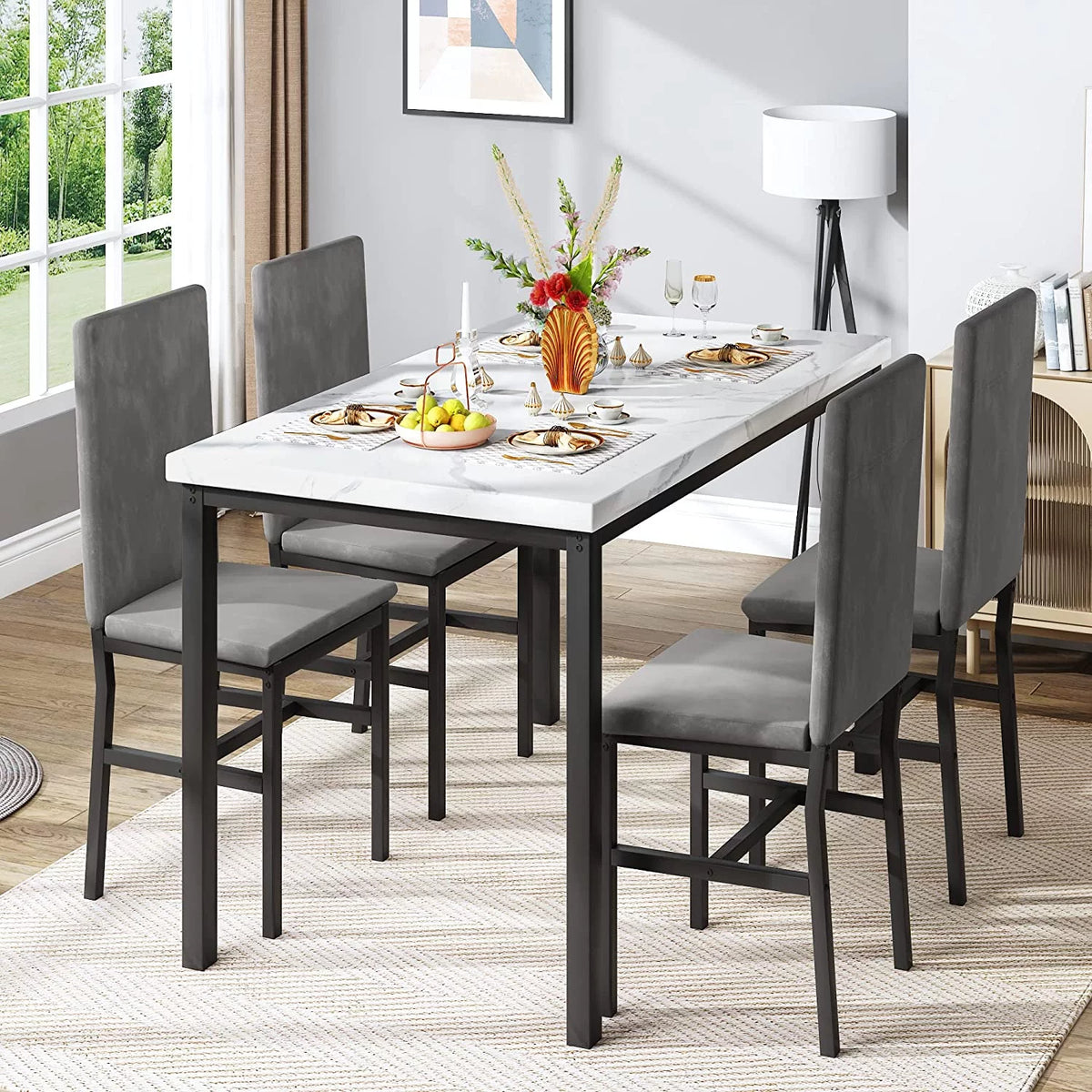 Faux Marble Dining Table Set for 4 B612