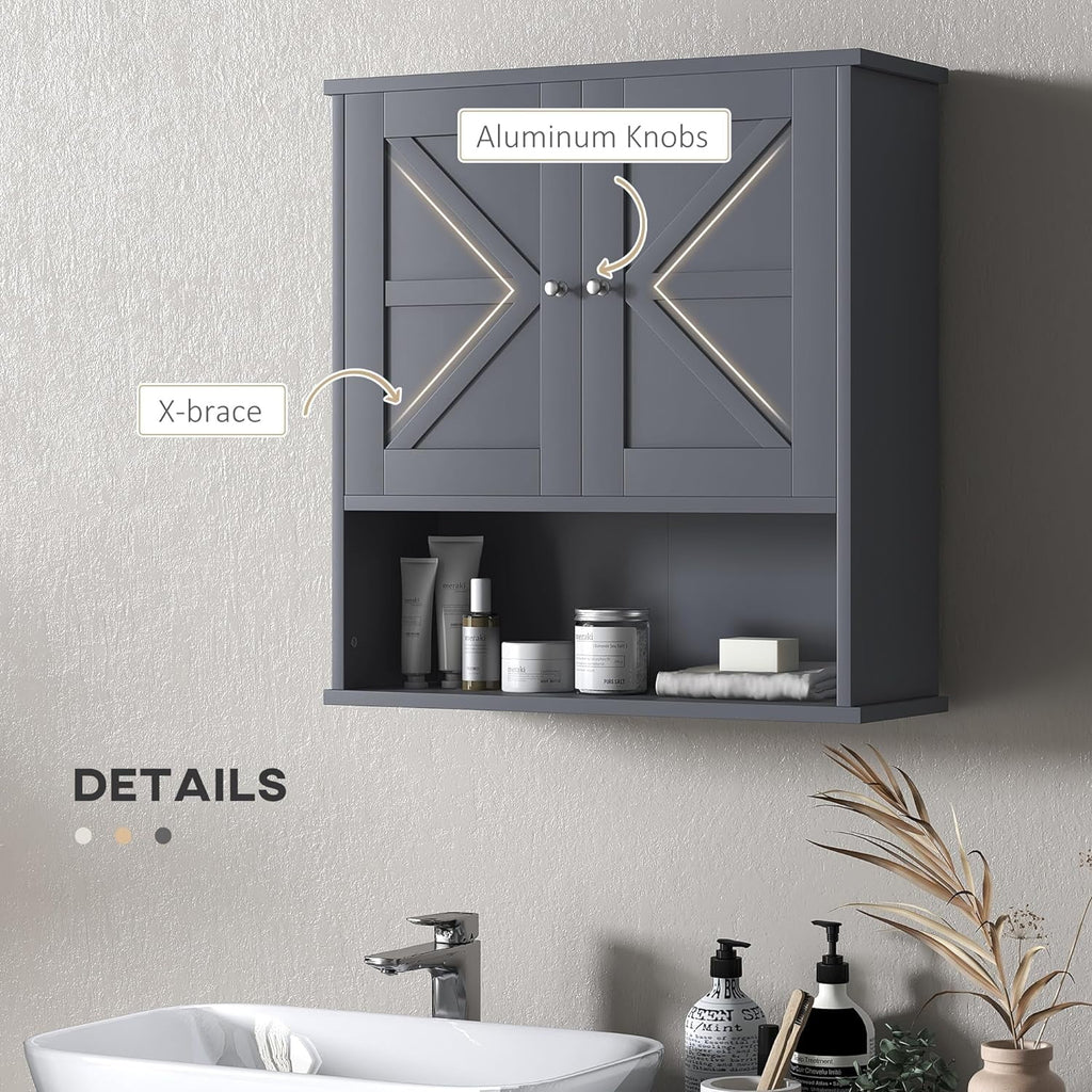 Gray Wall Mounted Bathroom Cabinet with Adjustable Shelf N569210