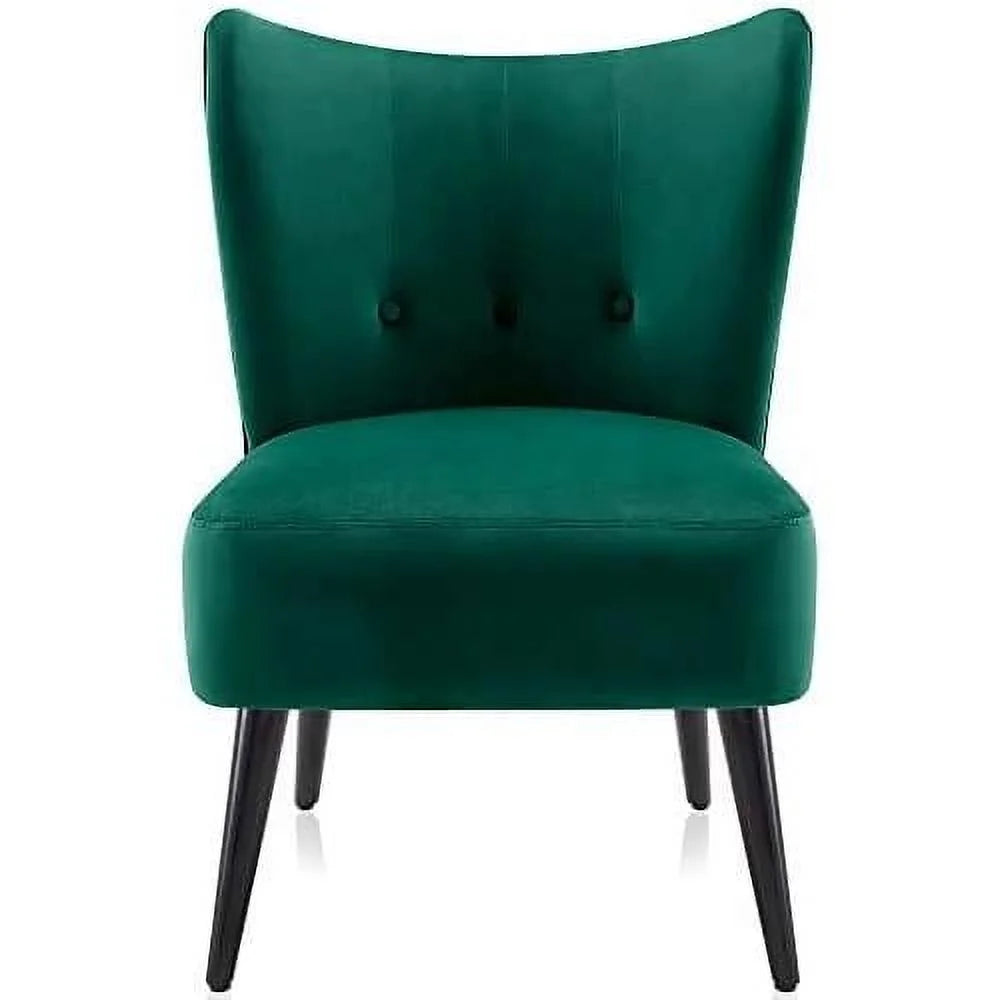 Green Velvet Upholstered Accent Chair with Wood Legs E1308