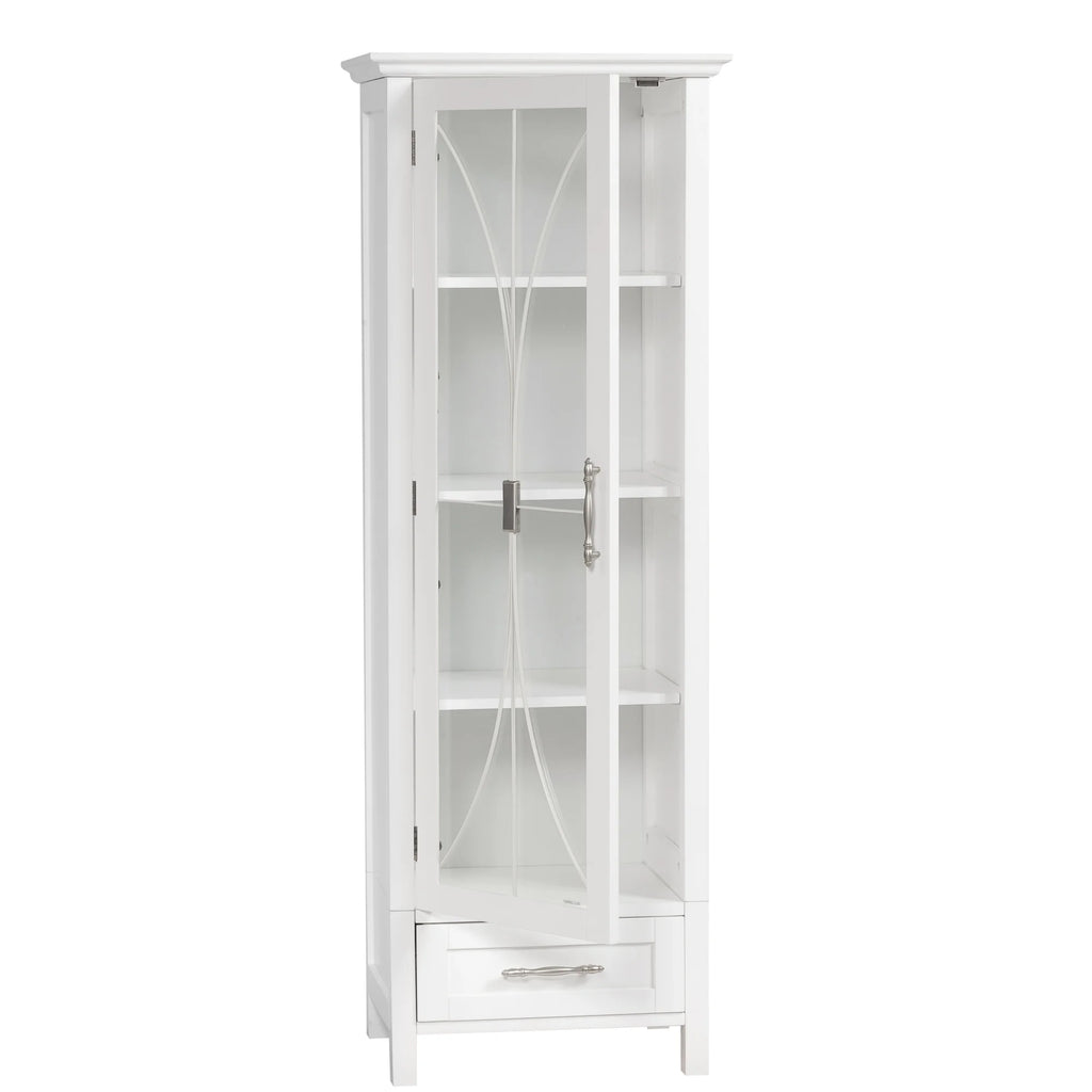 White Wooden Linen Cabinet with Drawer T59739
