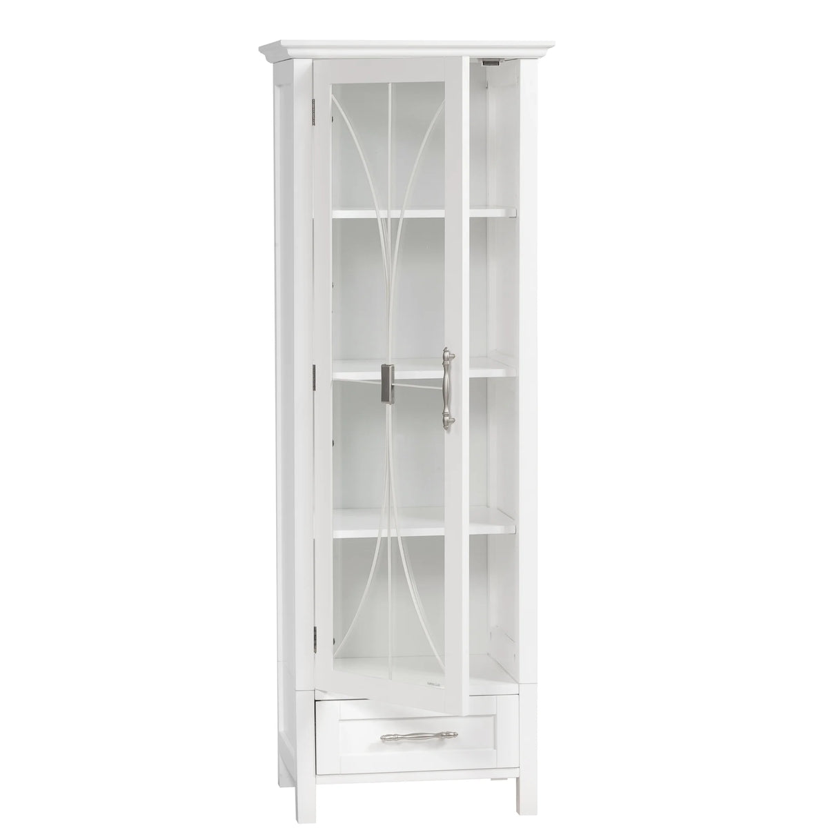 White Wooden Linen Cabinet with Drawer T59739