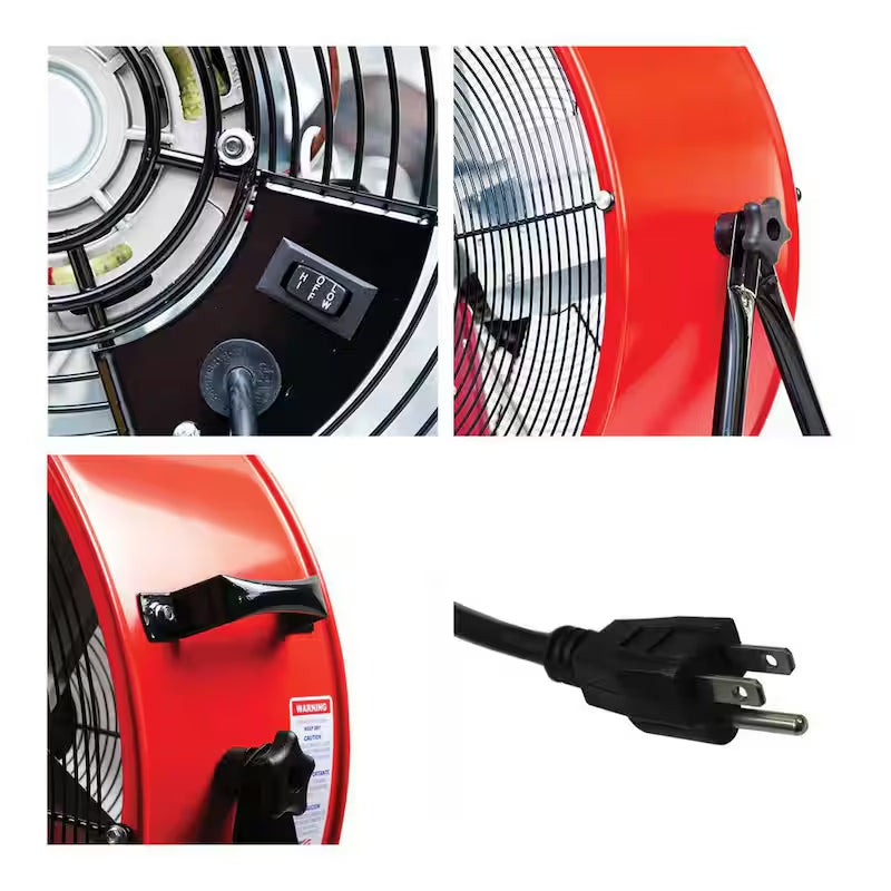 2 Fan Speeds Drum Fan in Red with Snap-On Wheels H4427