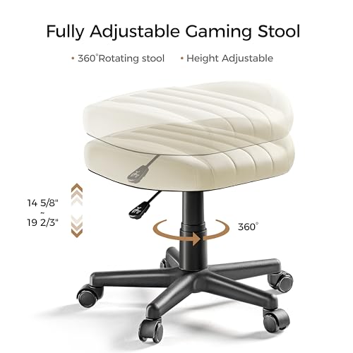Height Adjustable Beige Foot Stool with Wheels J568514