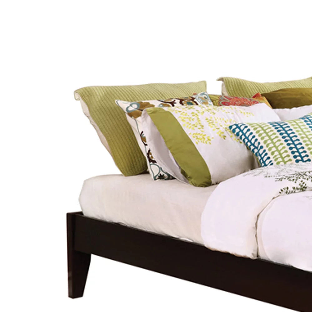 Dark Brown Wooden Eastern King Platform Bed with Chamfered Legs H6691