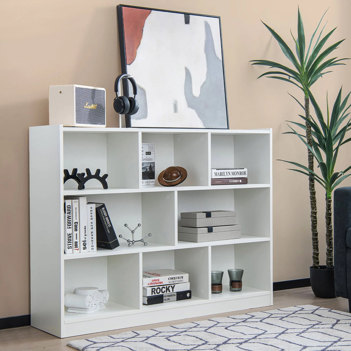White 3-tier 8-Cube Floor Standing Storage Bookcase M660